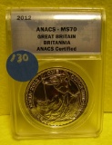 2012 GREAT BRITIAN 2 POUNDS ONE OUNCE SILVER ROUND - GRADED MS70