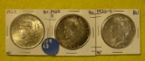 1922, 22-D, 22-S SILVER PEACE DOLLARS - 3 TIMES MONEY