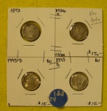 1892 BARBER, 1926-S, 43-D, 45-D MERCURY DIMES - 4 TIMES MONEY