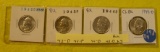 1942-D, 45, 46-D, 48-D SILVER WASHINGTON QUARTERS - 4 TIMES MONEY