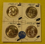 2 - 1959-D, 2 - 1961-D FRANKLIN HALF DOLLARS - 4 TIMES MONEY