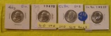 1946-D, 47-D, 50-D, 52-D SILVER WASHINGTON QUARTERS - 4 TIMES MONEY