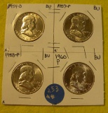 1954-D, 57, 58, 60 FRANKLIN HALF DOLLARS - 4 TIMES MONEY