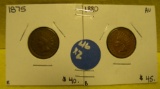 1875, 1880 INDIAN HEAD PENNIES - 2 TIMES MONEY