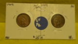 2 - 1904 INDIAN HEAD PENNIES - 2 TIMES MONEY