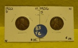 1922-D, 26-S WHEAT PENNIES - 2 TIMES MONEY