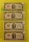 1928-D, F, G, G TWO DOLLAR NOTES - RED SEAL - 4 TIMES MONEY