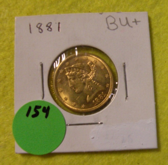 1881 LIBERTY FIVE DOLLAR GOLD COIN