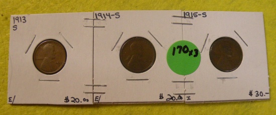 1913-S, 14-S, 15-S WHEAT PENNIES - 3 TIMES MONEY