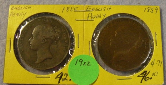 1855, 1859 ENGLISH PENNIES - 2 TIMES MONEY