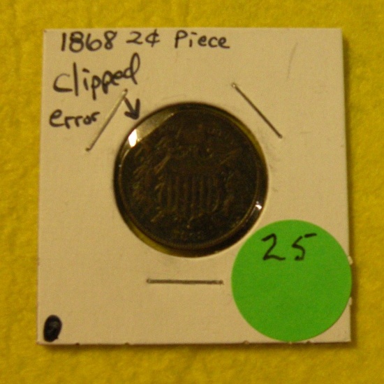 1868 TWO CENT PIECE - CLIPPED, ERROR