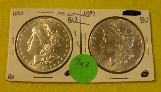 1883, 1889 MORGAN SILVER DOLLARS - 2 TIMES MONEY