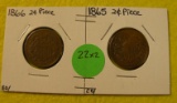 1865, 1866 U.S. TWO CENT PIECES - 2 TIMES MONEY