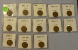 13 ASSORTED WHEAT PENNIES - 1909-1932
