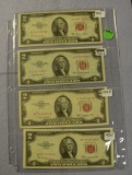 1953, 53-A, 53-B, 53-C TWO DOLLAR NOTES - RED SEAL - 4 TIMES MONEY