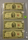 1963, 3 - 1963-A TWO DOLLAR NOTES - RED SEAL - 4 TIMES MONEY