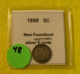 1890 NEW FOUNDLAND SILVER FIVE CENT PIECE