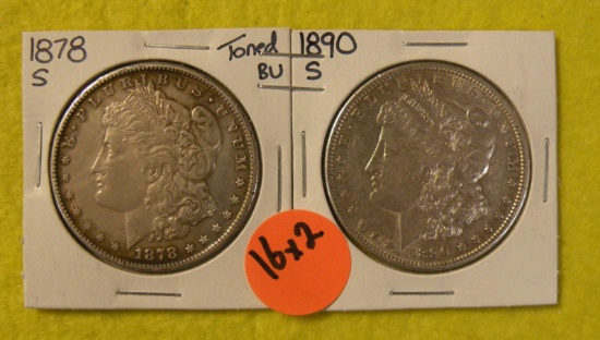 1878-S, 1890-S MORGAN SILVER DOLLARS - 2 TIMES MONEY