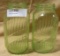 2 GREEN VASELINE GLASS CANISTER JARS - NO LIDS