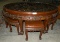 HANDCARVED ORIENTAL THEME LOW COFFEE TABLE W/6 STOOLS - WILL NOT SHIP