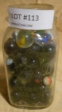 BALL JAR FULL OF ASSORTED MARBLES