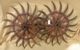 PAIR VTG. IRON ROTARY HOE BLADES - WILL NOT SHIP