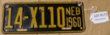 1960 MOTORCYCLE LICENSE PLATE