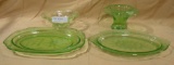 4 PCS. ASSORTED GREEN VASELINE GLASS