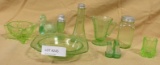 9 PCS. ASSORTED GREEN VASELINE GLASS