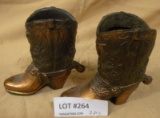 PAIR COPPER STYLE DECORATIVE COWBOY BOOT FIGURINES