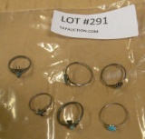6 UNMARKED SILVER/TURQUOISE WOMENS RINGS