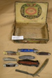PERFECTO CIGAR BOX W/APPROX. 8 ASSORTED KNIVES