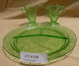3 PIECES OF GREEN VASELINE GLASS