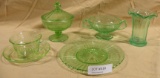 6 GREEN VASELINE GLASS PIECES