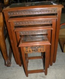 4 PC. HANDCARVED ORIENTAL THEME NESTING TABLES - WILL NOT SHIP