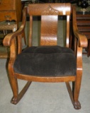 ANTIQUE UPHOLSTERED WOODEN ROCKING CHAIR - WILL NOT SHIP