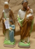 CHALKWARE MOTHER MARY AND JOSEPH STATUES