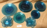 APPROX. 22 PIECES BLUE BLOWN GLASS DISHES