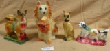 4 ASSORTED VTG. CHALKWARE FIGURINES - 3 DOGS, 1 CAT