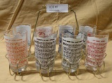 8 CORONET CRYSTAL MELODY PATTERN TUMBLERS W/METAL CARRYING TRAY