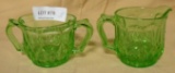 GREEN VASELINE GLASS CREAM/SUGAR SET