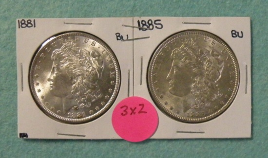 1881, 1885 MORGAN SILVER DOLLARS - 2 TIMES MONEY