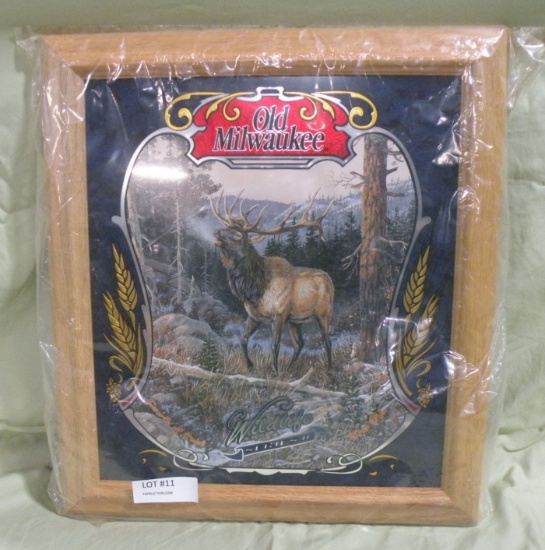 OLD MILWAUKEE SERIES II ELK FRAMED MIRROR - EXPENSIVE TO SHIP