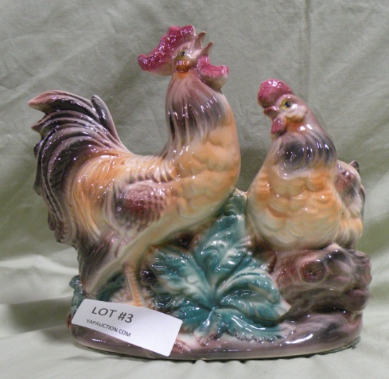 CERAMIC ROOSTERS STYLE ELECTRIC LAMP - NO LIGHT BULB