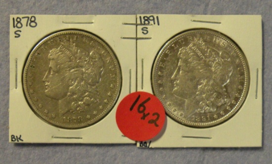 1878-S, 1891-S MORGAN SILVER DOLLARS - 2 TIMES MONEY