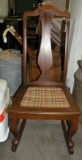 ANTIQUE SQUARE BRAND WOODEN/UPHOLSTERED ROCKING CHAIR - WILL NOT SHIP