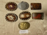 7 ASSORTED BELT BUCKLES - MOST LEATHER FACED BUCKLES