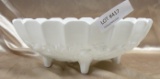 WHITE ART GLASS 4-FOOTED FRUIT BOWL