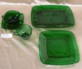 37 PCS. GREEN GLASS SERVING DISHES