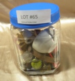 CANISTER OF ASSORTED COLLECTIBLES/ADVERTISING SMALLS